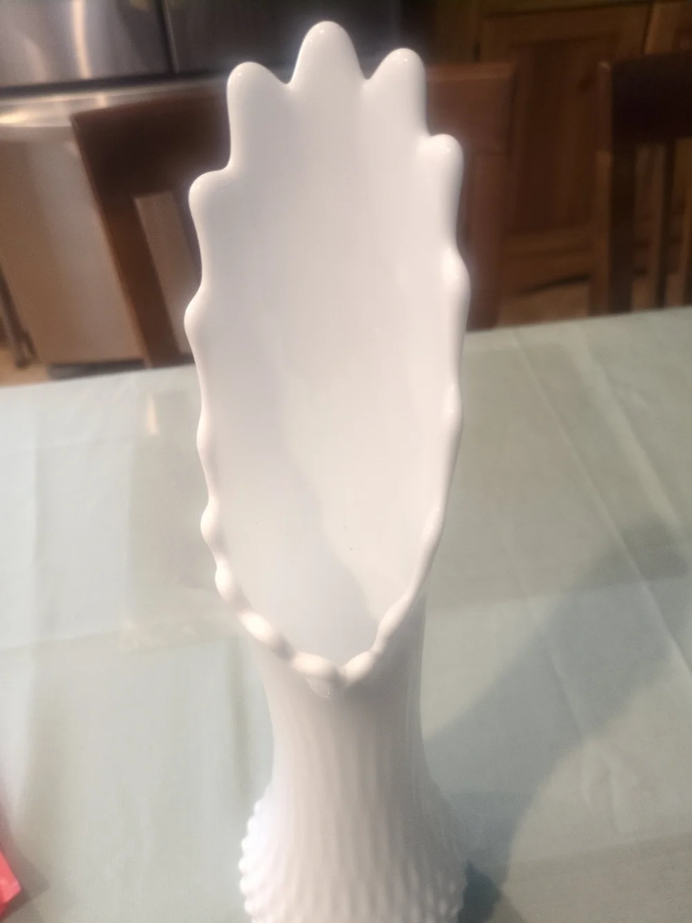 Vintage Fenton hobnail milk glass swung vase. 18